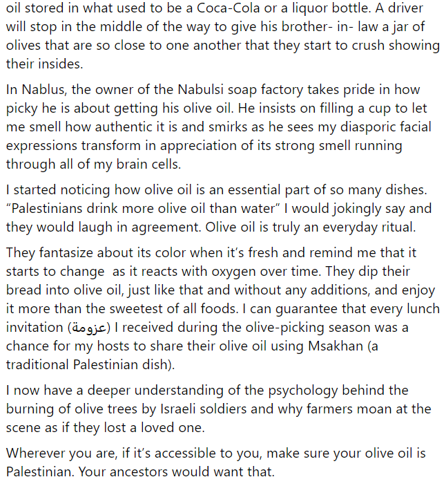 keitodos's tweet photo. i had no idea about the significance of olive oil from Palestine......i am left with so many emotions after reading this https://t.co/U3oYkZ80Ei