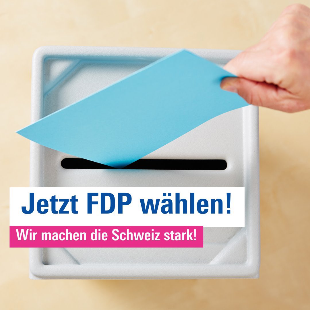Hast du noch nicht gewählt? Dann ist es höchste Zeit FDP zu wählen. Heute kannst du noch bis 12 Uhr an die Urne!

Jede Stimme zählt – vielen Dank!

Wir machen die Schweiz stark! 💙🚀

#WahlCH23 #FDPwählen
