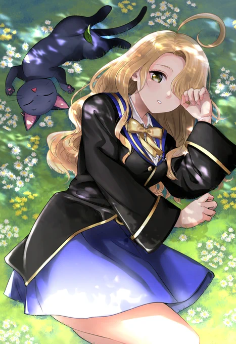書影公開 #黒猫と魔女の教室 6巻は11/9発売! 表紙は牡羊座の魔術師ユゥ、猫クロードと校庭の芝生で日向ぼっこ中
