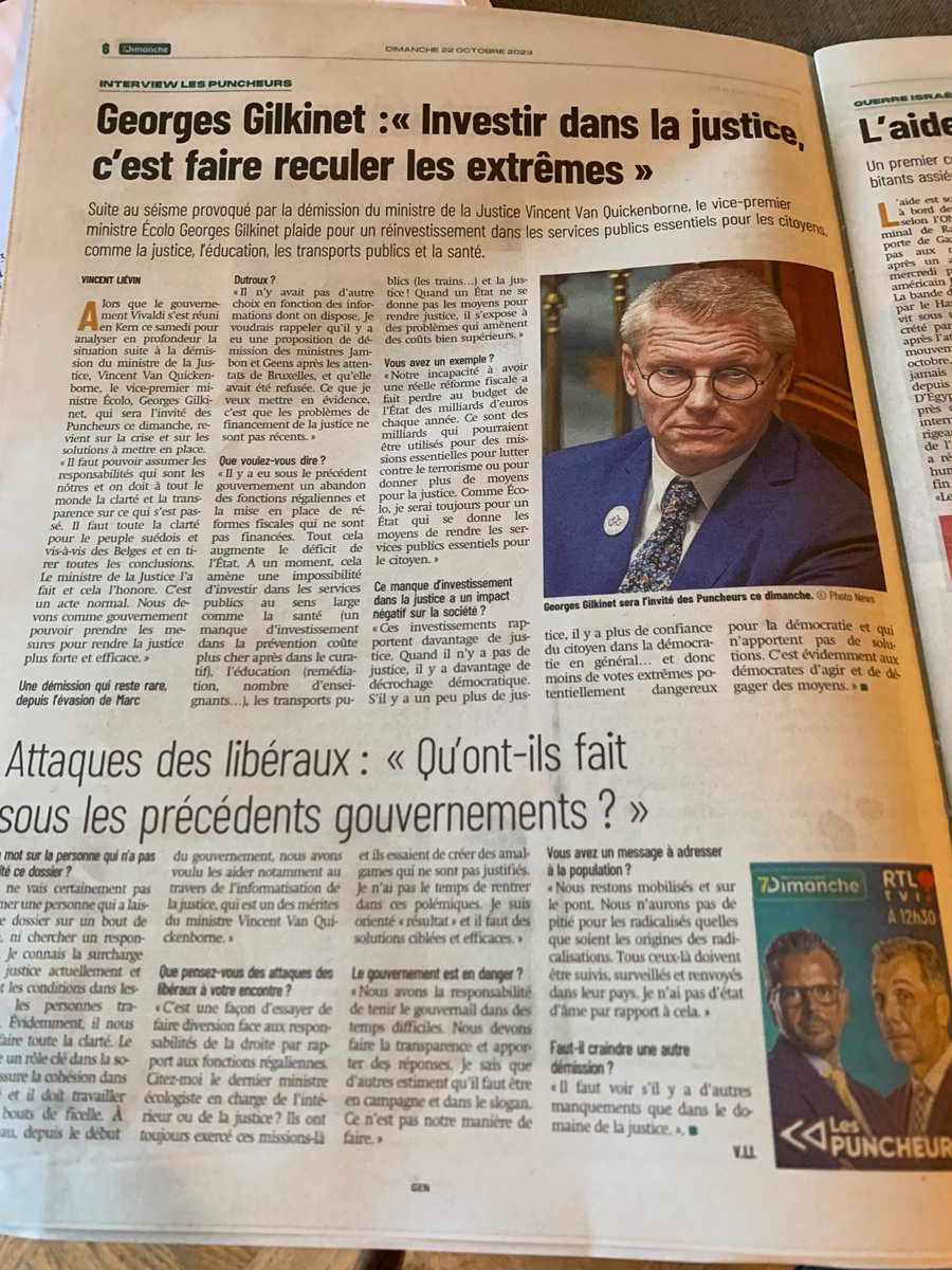 vliesante's tweet image. #7dimanche #lespuncheurs Le vice-premier ministre @Ecolo  @GeorgesGilkinet , est notre invité de ce dimanche: «Investir dans la #justice, c’est faire reculer les extrêmes» sudinfo.be/id733446/artic… @Le_Bux @DemetrioSCAG @ChDeborsu