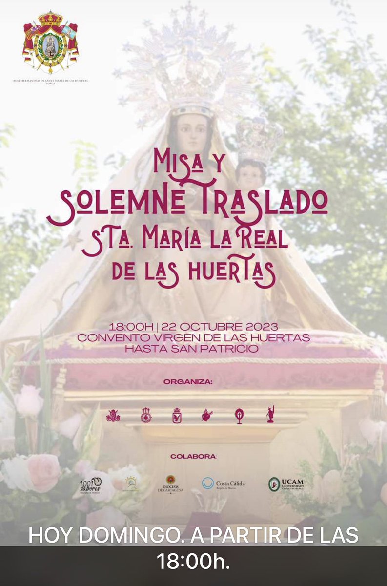 HOY DOMINGO.
TRASLADO DE LA PATRONA A SAN PATRICIO.
@johclorca2023
<a href="/AMMaterDolorosa/">𝐀𝐌 𝐌𝐚𝐭𝐞𝐫 𝐃𝐨𝐥𝐨𝐫𝐨𝐬𝐚</a> <a href="/FolkLorca/">CYDVIRGENDLASHUERTAS</a> #Lorca