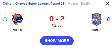 InplaytipM's tweet photo. China Super League Special Live BET

Hainiu over 0.5 @ 1.67 Odds. https://t.co/aVjWMcH0A7