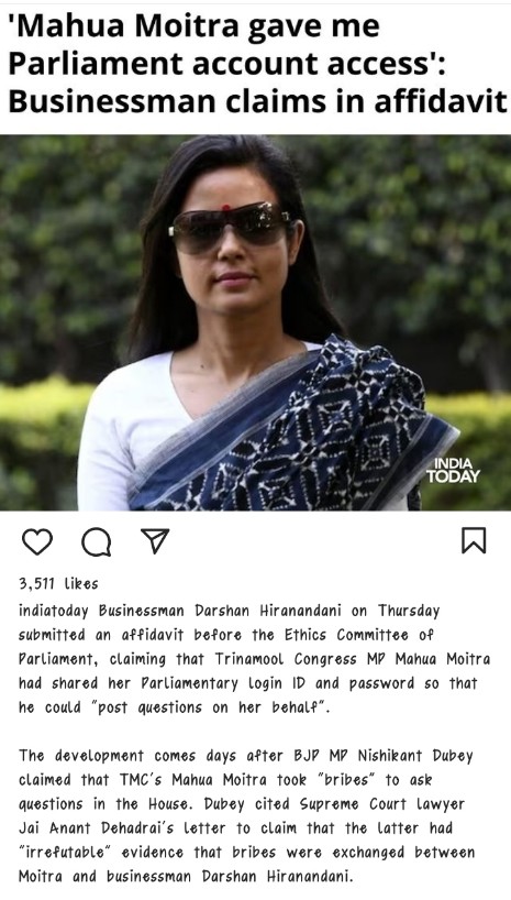 TapascBharadwaj's tweet photo. 'Mahua Moitra gave me Parliament account access': Businessman claims in affidavit -
Why #MahuaMoitra should not be jailed for divulging Govt of India Secrets by giving Passed word? #MahuaMoitraScandal #MahuaTargetedAdani @PMOIndia @amitmalviya @HMOIndia @AmitShahOffice https://t.co/OZdckV7H1k