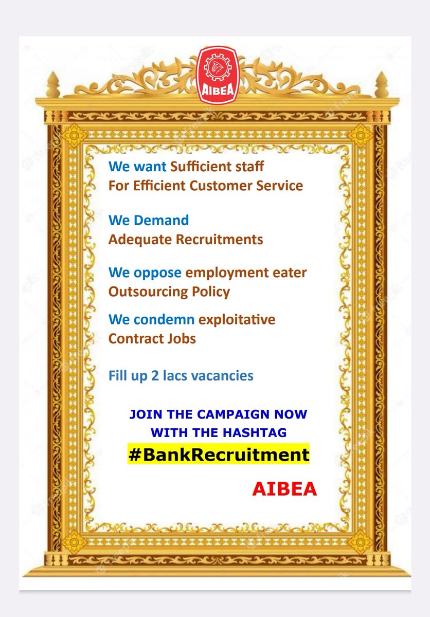 SUJOY_KUMAR13's tweet photo. #Bank Recruitment

#AIBEA Campaign for Recruitment in Banks 👇👇👇

#We demand: 

#Bank Recruitment 

#4better Customer Banking Services.

#4Job to the unemployed youth for social justice and harmony.

#4Livelihood to the People  thus transforming India. https://t.co/jANm3eAz98