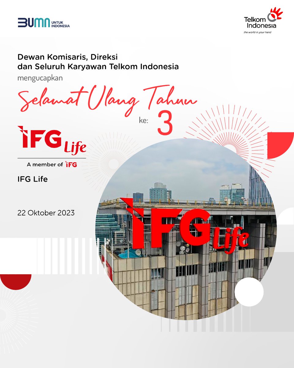 TelkomIndonesia's tweet photo. Selamat ulang tahun @IFG_ID terus sukses menjadi perusahaan asuransi jiwa dan kesehatan terbaik di Indonesia, dengan memberikan layanan berbasis proteksi yang tepercaya, dan terlengkap, serta berkomitmen untuk memberikan perlindungan yang aman dan berkesinambungan terhadap rencana masa depan nasabah. #ElevatingYourFuture