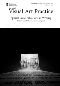 an excerpt of a body of work begun during my time as Writer in Residence at the University of Alberta @UofA_EFS has been published in 'Situations of Writing' - a Special Issue of Journal of Visual Art Practice - co-edited by @JaneABirkin & @s_manghani tandfonline.com/doi/full/10.10…