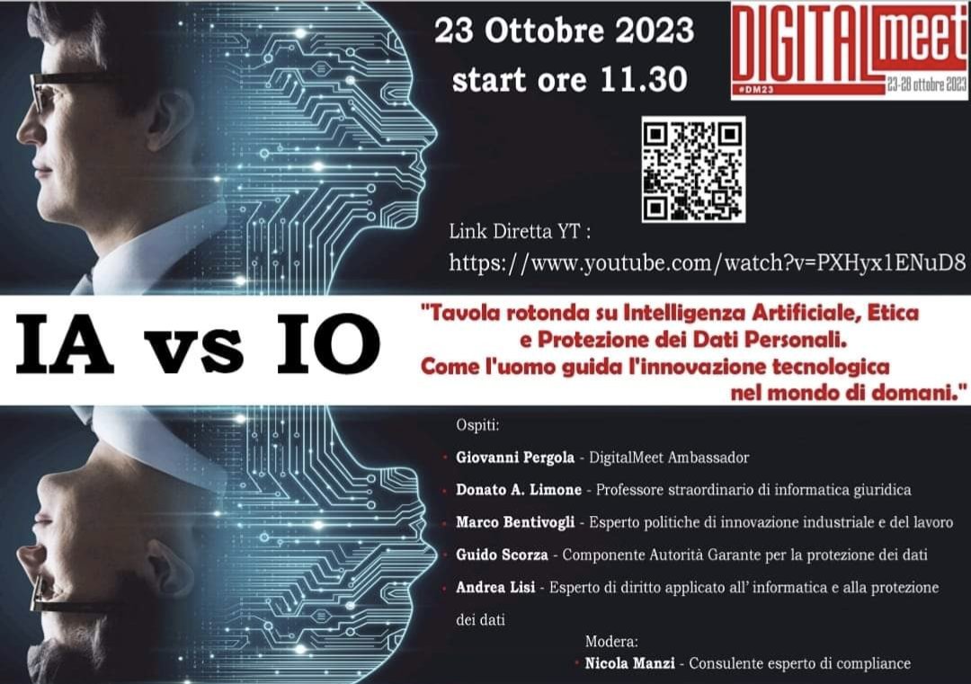 _andrea_lisis's tweet photo. Domani mattina partecipo a un'interessante Tavola rotonda su Intelligenza Artificiale, Etica e Protezione dei Dati Personali, organizzata nell’ambito della rassegna #DIGITALMeet.
La sessione si terrà a partire dalle 11:30 in diretta YouTube https://t.co/O1S7gbymjm
Vi aspetto! https://t.co/71xHCkUKfa