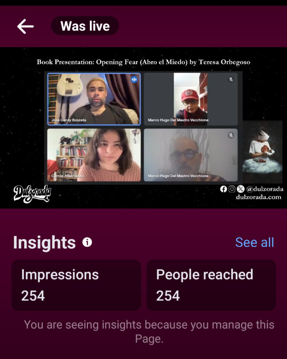 dulzorada's tweet photo. ~250 impressions in 12 hours. Not bad! ☺️ Thank you Teresa Orbegoso, Camila Albertazzo and Marco del Mastro for joining us in the presentation of Opening Fear. We had a great, insightful conversation about the poems and Orbegoso's voice in the cartography of Latin American poets. https://t.co/UXTPFJ1657