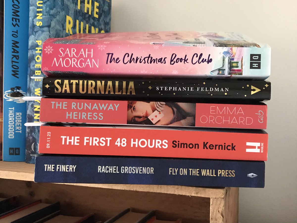 Wendyreadsbook1's tweet photo. Iโve made it to Halfterm and have some #HalftermsHopefuls for the week.
#TheChristmasBookClub @SarahMorgan
#Saturnalia @sbfeldman
#TheRunawayHeiress @EmmaOrchardB
#TheFirst48Hours @simonkernick @joe_thomas25
#TheFinery @RGrosvenorAutho https://t.co/BrDLbylocG