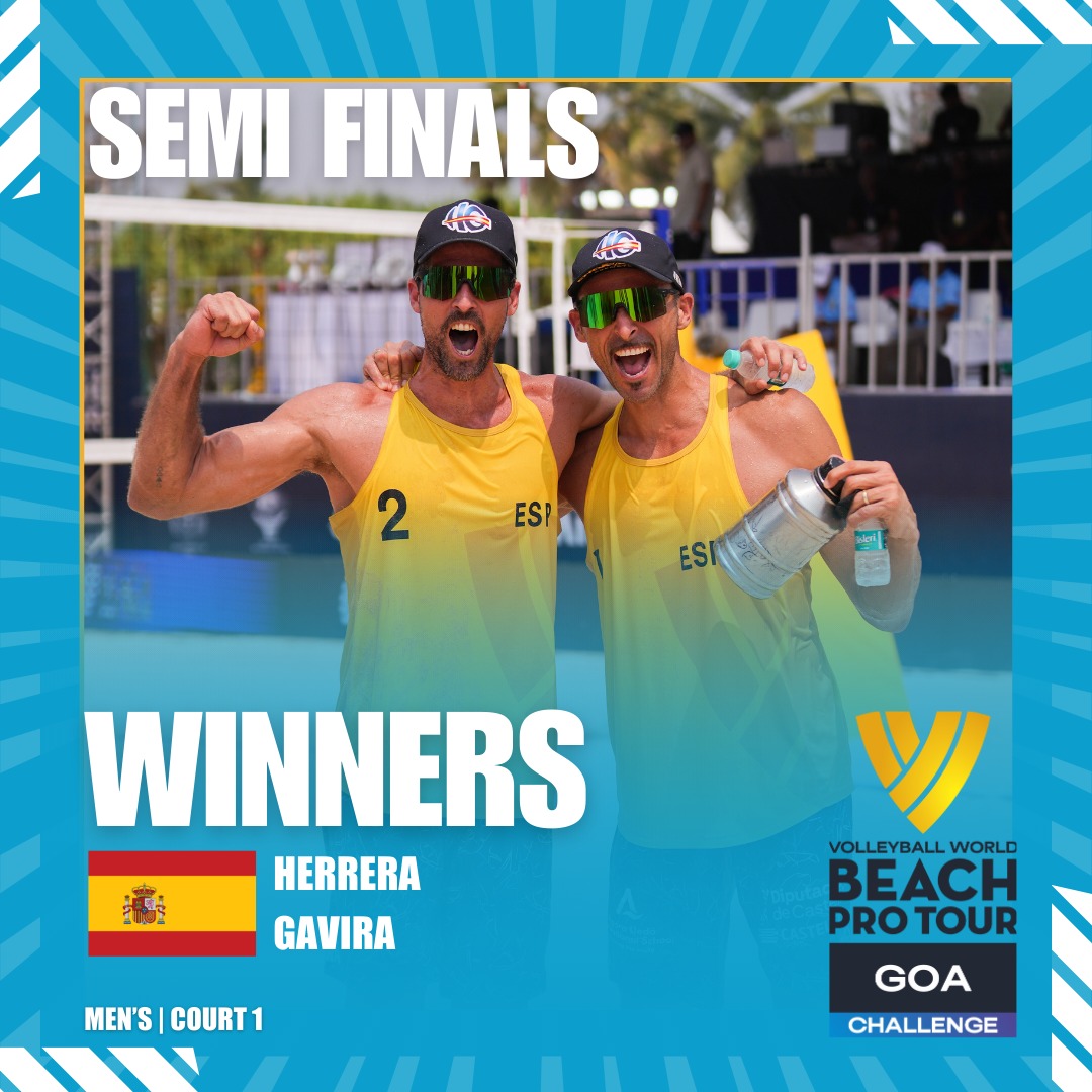 beachprotourgoa's tweet photo. Semifinal Marvel: Spain Steals the Show 📸🔥🏐

#volleyballworldbeachtour #beachprotourgoa #goachallenge #goa #volleyball #worldbeachprotour #challenge #goadiaries #goabeach #goatourism #beach #travel #beachvolley #beachvolleyball https://t.co/YC85hfAVwc