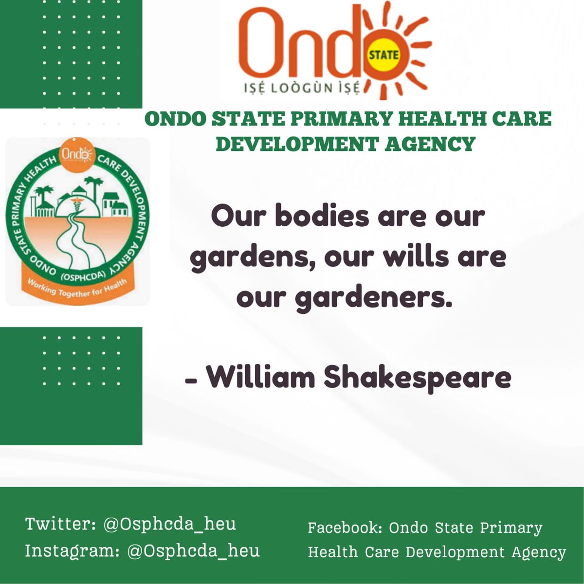 For a garden to flourish, it needs a good gardener, for our body to flourish, our wills need to be good and strong. #HappySunday

#HealthIsWealth #OurHealthMatters