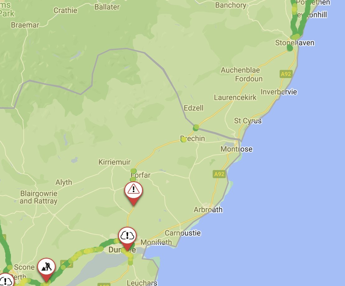 UPDATE❗ ⌚09:25

#A90 ⛔️

The #A90 remains CLOSED between Dundee and Stonehaven due to the SEPA flood warning in place

Inspections of the road and bridge structures are currently being carried out.

Local access will remain in place to Brechin

<a href="/NETrunkRoads/">Amey NE Trunk Roads</a>
<a href="/AngusCouncil/">Angus Council</a>