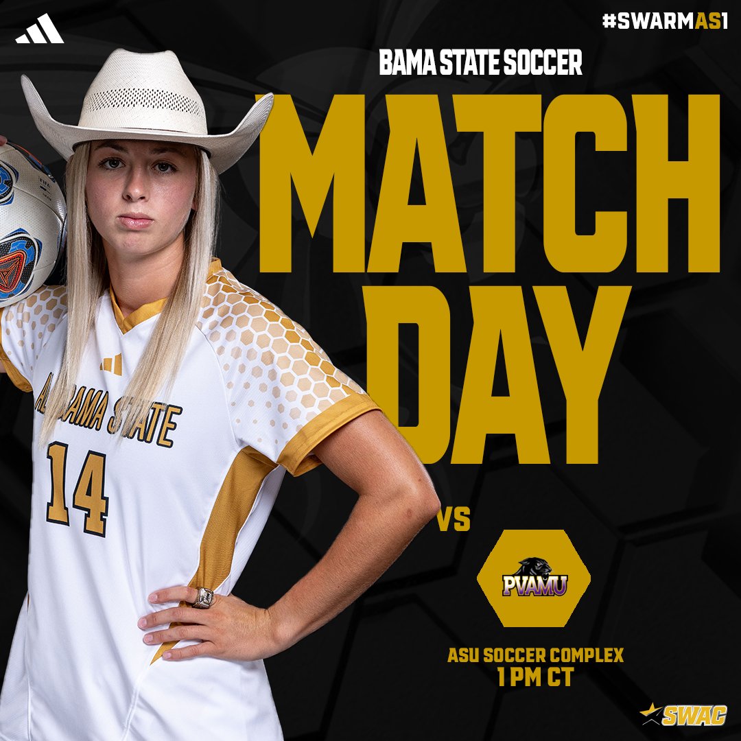 BamaStateSports's tweet photo. SENIOR DAY ⚽️ ‼️
@BamaStateWSC  

🆚 | Prairie View A&amp;M
📍 | Montgomery, Ala. 
🏟️ | ASU Soccer Complex
⏰ | 1 p.m. 
📶 | https://t.co/dDbajOkcS7 
📺 | Hornet Sports Network (YouTube)
💻 | https://t.co/dhTv1fTZ6F  

#SWARMAS1 https://t.co/KOnUQoLjib