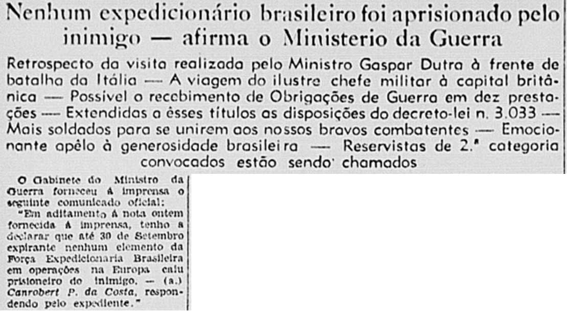 sentandoapua's tweet photo. Notícias da 2ª Guerra: 22OUT1944-Nenhum expedicionário brasileiro foi aprisionado pelo inimigo, afirma o Ministério da Guerra https://t.co/doylqbu8eY 

#OUT44 #JB #WWII #FEB #Prisioneiro #inimigo @exercitooficial @feb_brasil @MuseuANVFEBBH @anvfeb https://t.co/GZexeXPlsj