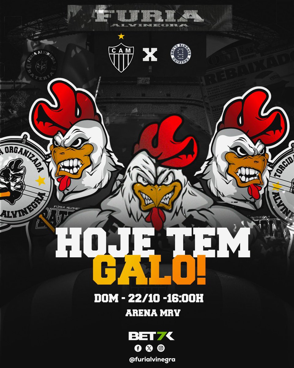 HOJE TEM GAAAALOOOOOO!!! 🏴

O Galo vai a campo contra o ex rival, pelo campeonato brasileiro. 

Clássico não se joga, se ganha, por isso só a vitória importa! 

Vai pra cima deles, Galo! 

#AtitudeCompromissoRespeito