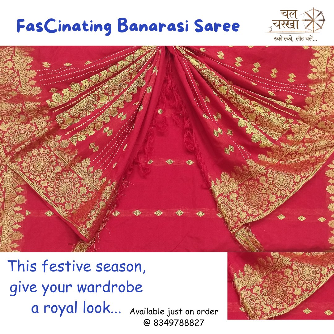 This festive season, give your wardrobe a royal look...
#चलचरखा #हथकरघा #हस्तशिल्प #बनारसी साड़ी #chalcharkha #handloom #hastshilp #banarasisaree #womenempowerment #womenweaver