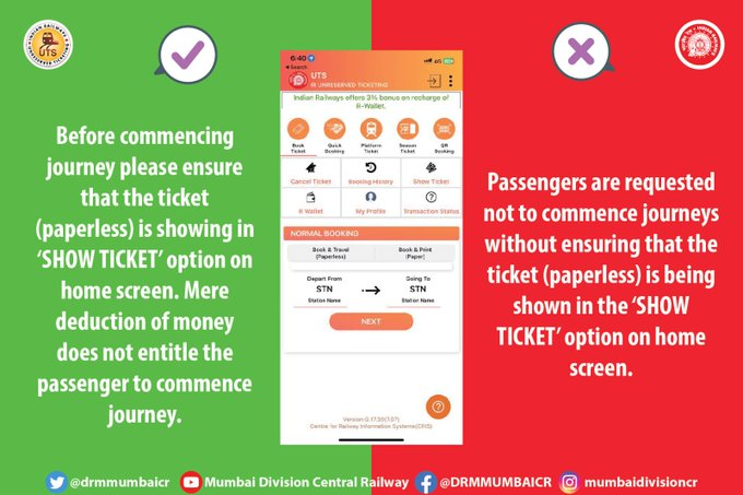 srdcmmumbaicr's tweet photo. ✅𝐃𝐨'𝐬 & 𝐃𝐨𝐧𝐭'𝐬❌
#Uts_app #utsappawareness #godigital #mobileticket
@RailMinIndia @Central_Railway @drmmumbaicr @ https://t.co/h2aJ9Q0SK9