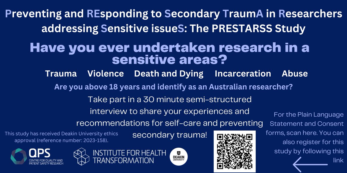 Calling all researchers who have been involved in sensitive research in Australia! If you have a passion for improving the experiences of other researchers, consider yarning with me about your own redcap.link/a38m7xhb @UTAS_crim @ANROWS @UCPsychology @safer_families @MonashGBV