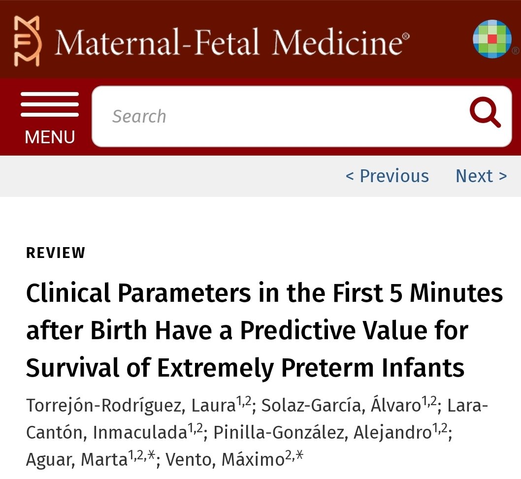 🆕️ publicación, en Maternal-Fetal Medecine, realizada por pediatras y enfermero #Neonatología <a href="/GIP_LaFe/">GIP</a> <a href="/IISLaFe/">IIS La Fe</a> 

🕐Clinical Parameters in the First 5 Minutes after Birth Have a Predictive Value for Survival of Extremely Preterm Infants

#Pediatrialafe

journals.lww.com/mfm/fulltext/2…