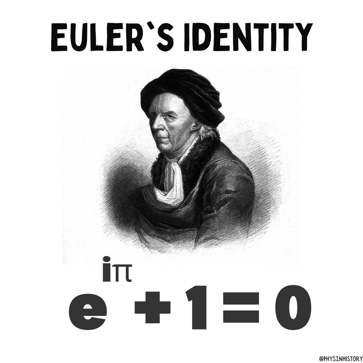 PhysInHistory's tweet photo. The most beautiful equation in mathematics that combines five of the most important constants of nature: 0, 1, π, e and i, with the three fundamental operations: addition, multiplication and exponentiation. https://t.co/Hjpe7JAuPW