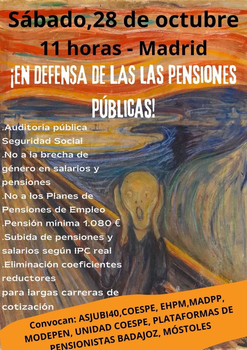 EN DEFENSA DE LAS PENSIONES PÚBLICAS ! MANIFESTACIÓN 28 DE OCTUBRE EN MADRID.