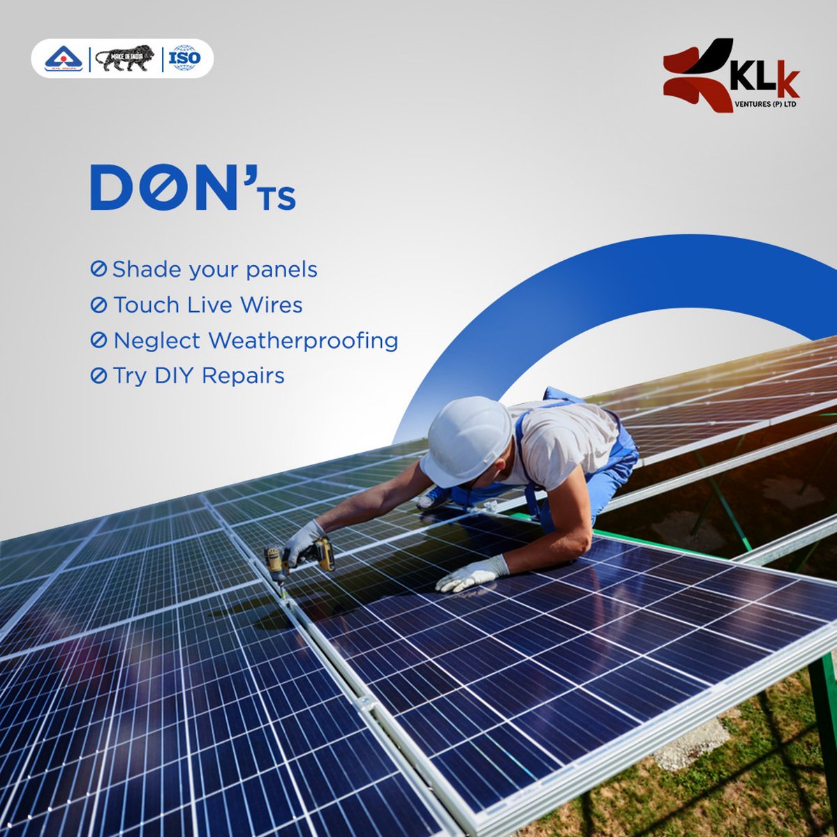 KLKIndia's tweet image. Follow these dos and don'ts to make the most of your solar panels and enjoy years of clean, green energy! 
#SolarDosAndDonts #CleanEnergyTips #SolarPanelTips #ThinkSmartThinkSolar #SolarEnergy #SustainableSolutions #CleanEnergy #RenewablePower #Klk #KlkVentures