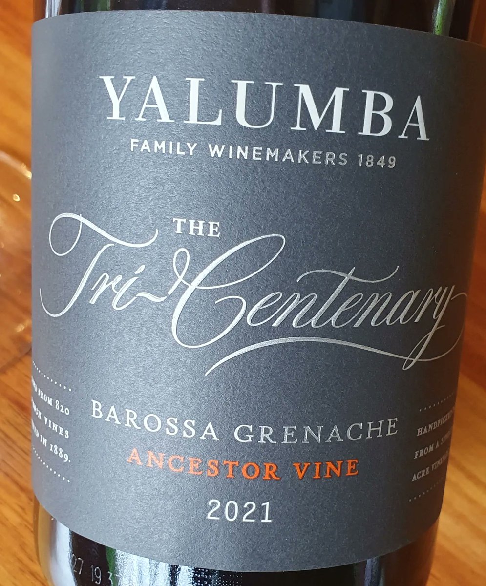 Yalumba Barossa Tri Centenary Grenache Ancestor Vine 2021 130 year old bush vines. Pretty bloody special and only 1974 bottles so rare juice. 2021 vintage down on volume but the quality is still there. Top gear and I reckon this will age well too. Drink the good stuff🍷Brett