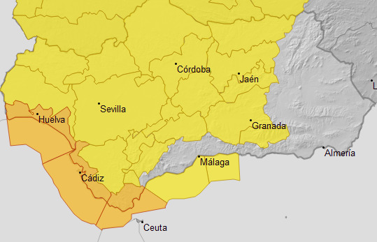 E112Andalucia's tweet photo. #BuenosDías ¡OJO! Este es el mapa meteorológico previsto para hoy:
🌬️ Todas las provincias tienen aviso amarillo por viento salvo Almería. Serán de nivel naranja en el litoral de #Huelva y #Cádiz
🌧️Aviso amarillo por lluvias en #Sevilla y #Huelva
Extrema la precaución https://t.co/wPNBasTbFv