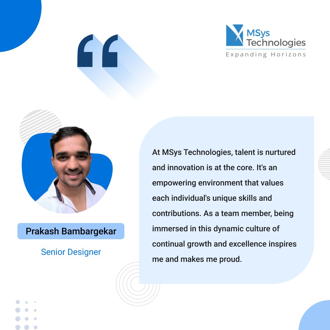 AziroTech's tweet photo. Discover how our employees' journeys reflect the heart and soul of our vibrant workplace culture.
Join us in celebrating the power of collaboration, growth, and genuine camaraderie.
#EmployeeTestimonial #LifeatMSys #EmpoyeeFeedback https://t.co/D0pkX1ztPF