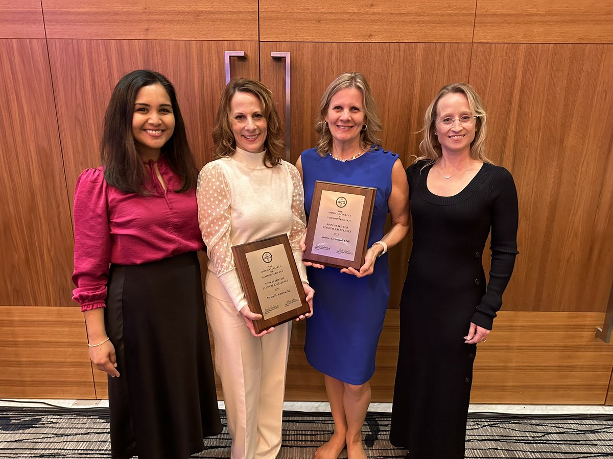 🏅Congratulations to the 2023 winners of the @AmCollegeGastro NP/PA Award for Clinical Excellence, Terasa Astarita & @AndreaAGossard 🏅 

#ACG2023
#GastroAPP
#AdvancedPracticeProvider
#ClinicalExcellence