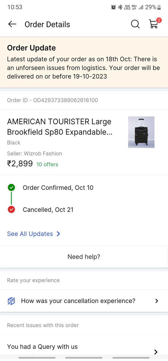 mayanktyagi293's tweet photo. @flipkartsupport Wow @Flipkart 
My order was cancelled while customer service asked me that it will be delivered by 23rd Oct...

What a #FraudFlipkart, first sell the things on cheap prices in sale and then cancel order.

There should be more vigilancy.
@jagograhakjago
@consaff 
@consaffcircle https://t.co/BX586PSwXm