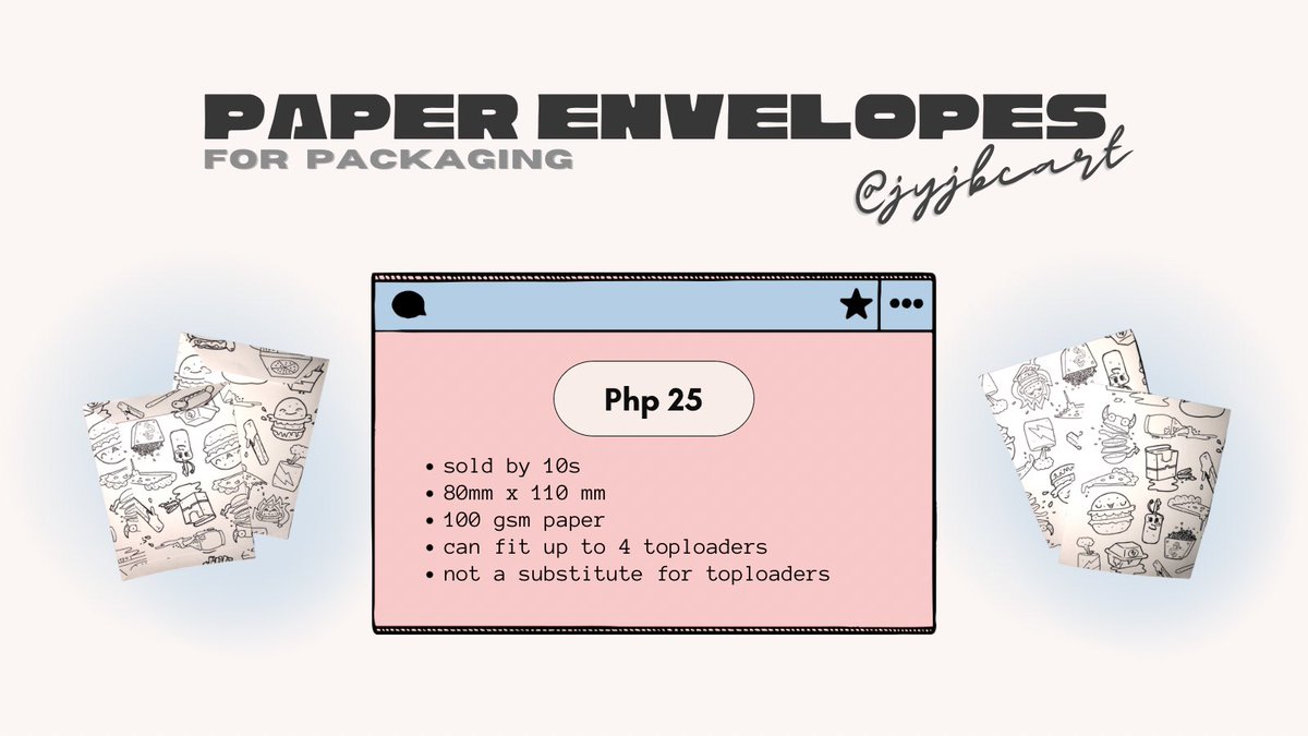 jyjbcart's tweet photo. [help rt]

#jyjbcart_wts 
wts lfb ph packing materials

paper envelopes (10s) 

• random designs
• see attached photo for details
��� read https://t.co/D6N9ROd8av for t&amp;cs

— dop: payo / within 24 hours

dm to inquire/purchase ✨ https://t.co/py4TZQSOxN
