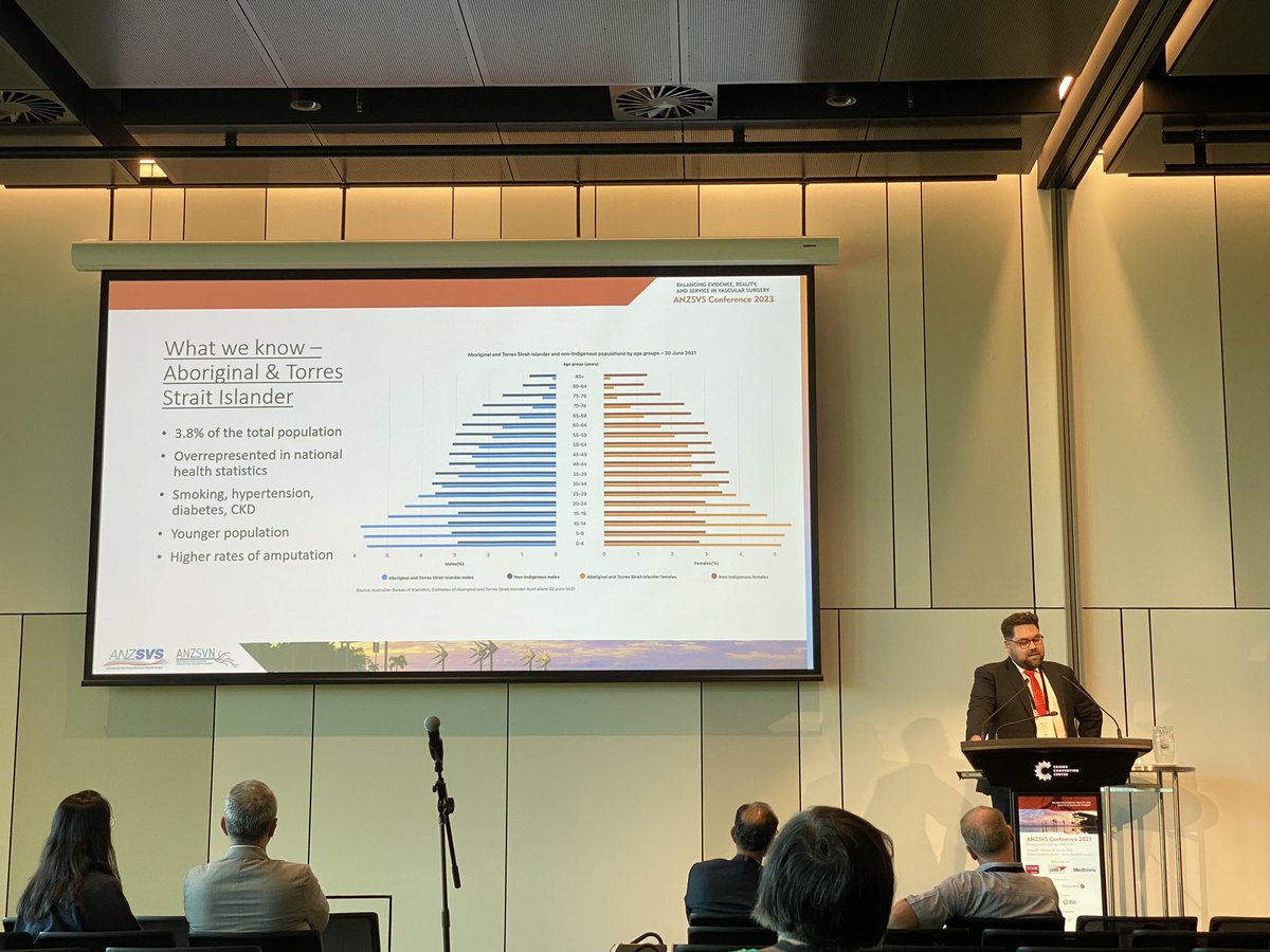 ozvascdoc's tweet photo. At #ANZSVS23’s #Equity Session Dr @JCainBlox outlines the history of First Nations recognition in Australia &amp; its impact on healthcare.  Over-represented in healthcare morbidity statistics, it would be even worse if they had a life-expectancy matching non-indigenous Australians. https://t.co/nY9UMngUUA