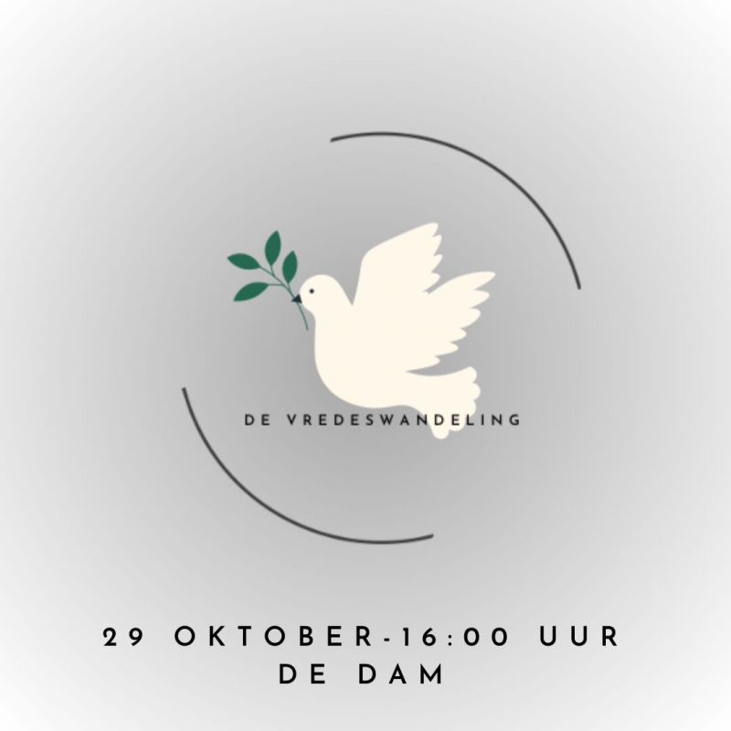 Geïnspireerd door de Israëlische en Palestijnse vrouwen van ‘Women Wage Peace’ en ‘Women of the Sun’ organiseren wij  zondag 29/10 om 16.00 een #vredeswandeling. We lopen in stilte vanaf de Dam. Wij zijn tegen ontmenselijking - waar dan ook. devredeswandeling.nl