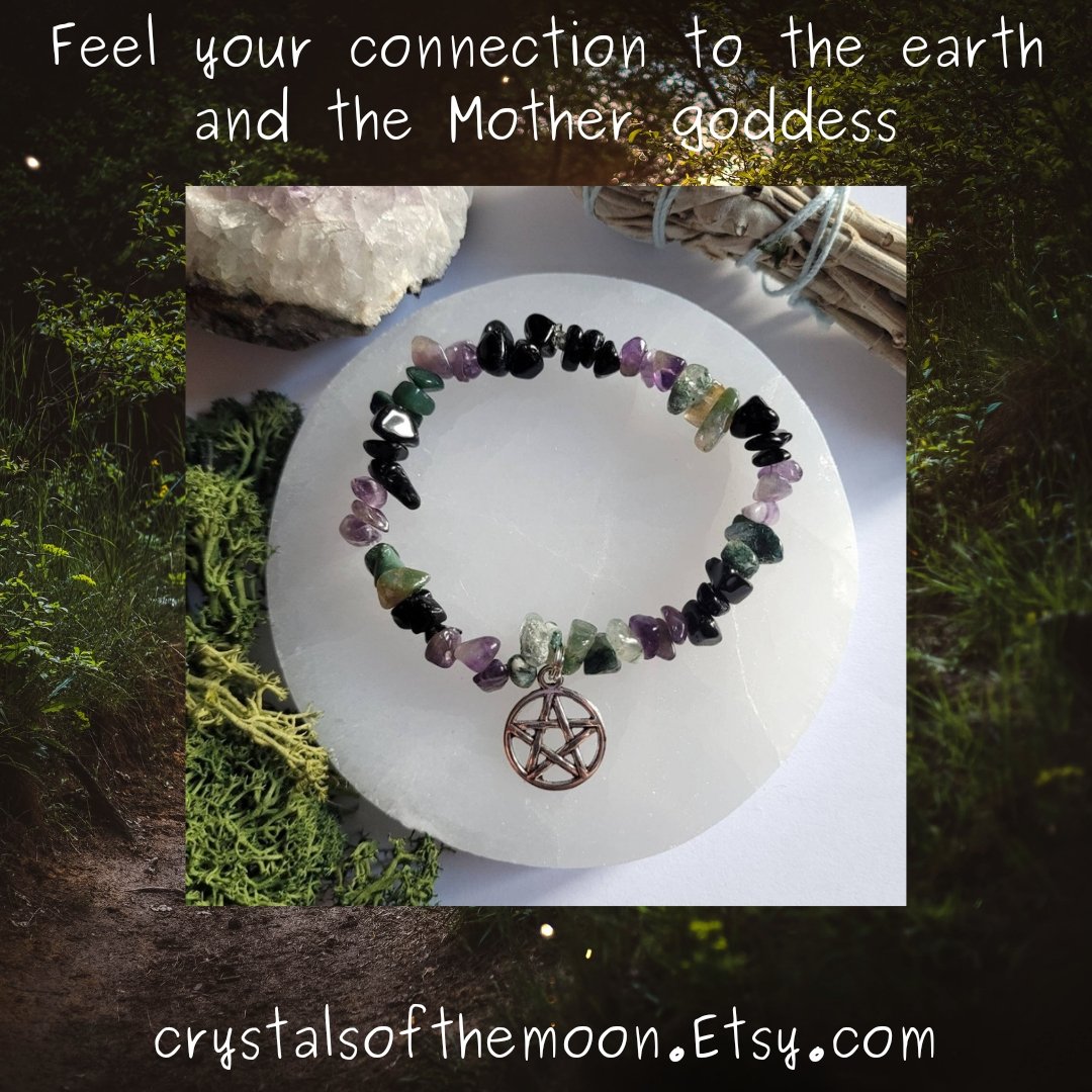 Feel your connection to the earth and the mother goddess with this pentacle bracelet with Moss Agate, Amethyst and Obsidian. 

crystalsofthemoon.etsy.com

#MHHSBD #EarlyBiz #UKGiftHour #UKGiftAm #SmartSocial #WelshCraftHour #CraftHour #ShopIndie #HandmadeHour #UKCraftersHour