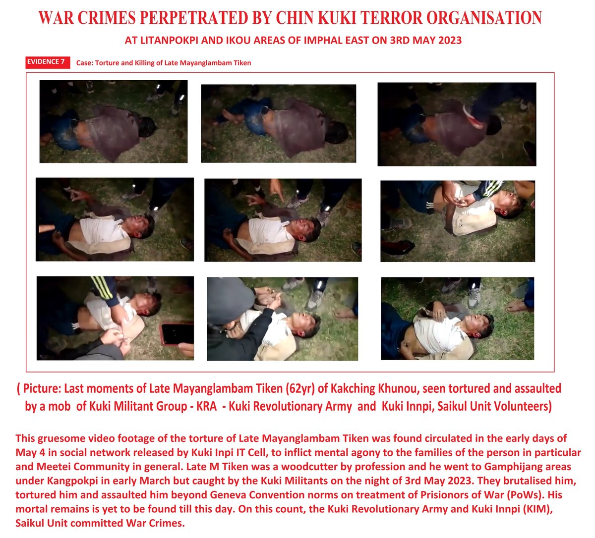 yaiphaba07's tweet photo. Resp @UNHumanRights &amp; @EUparliament, are you aware of the #WarCrimes committed in #Manipur by #KukiNarcoTerrorists since 3 May 2023? Are you aware that they are no less than #Hamas &amp; #ISIS terrorist? They have so far killed 100 plus people of #Meetei Community. #MayanglambamTiken https://t.co/TCbkJnUBso