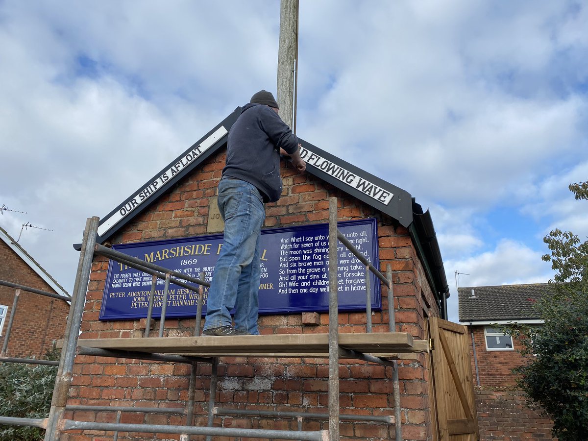 New sign boards being fitted to the Marshside Fogbell, one of North Meols hidden gems. Open day 28th October 11-4. #southport #northmeols