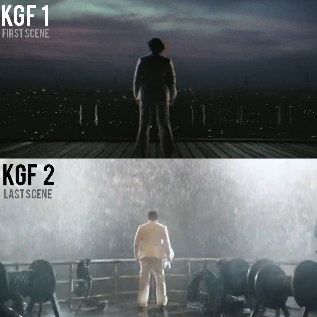 This shot at the start of #KGFChapter1

Rocky looking at his KGF empire one last time before he sails away & never returns. 

During that scene, there's the voice over of Ramika Sen declaring the Death Warrant. Rocky leaves KGF after that & heads to Indian Ocean !

Still This…