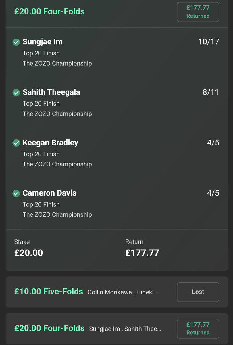 ADD ANOTHER £350 TO THE POT 💰

Tipped this 7/1 BEAUTY on Wednesday evening

ALL 4 PLAYERS CAME TOP 20 ⛳

CASH IT 🤑🤑

Who's with us today? 🔥

FREE GROUP ➡️t.me/+SPr-8hWvcUBjM…

#bookiebashing #WINNER #VIP #football #Golf #sportsbettingpicks #bettingexpert #gambler