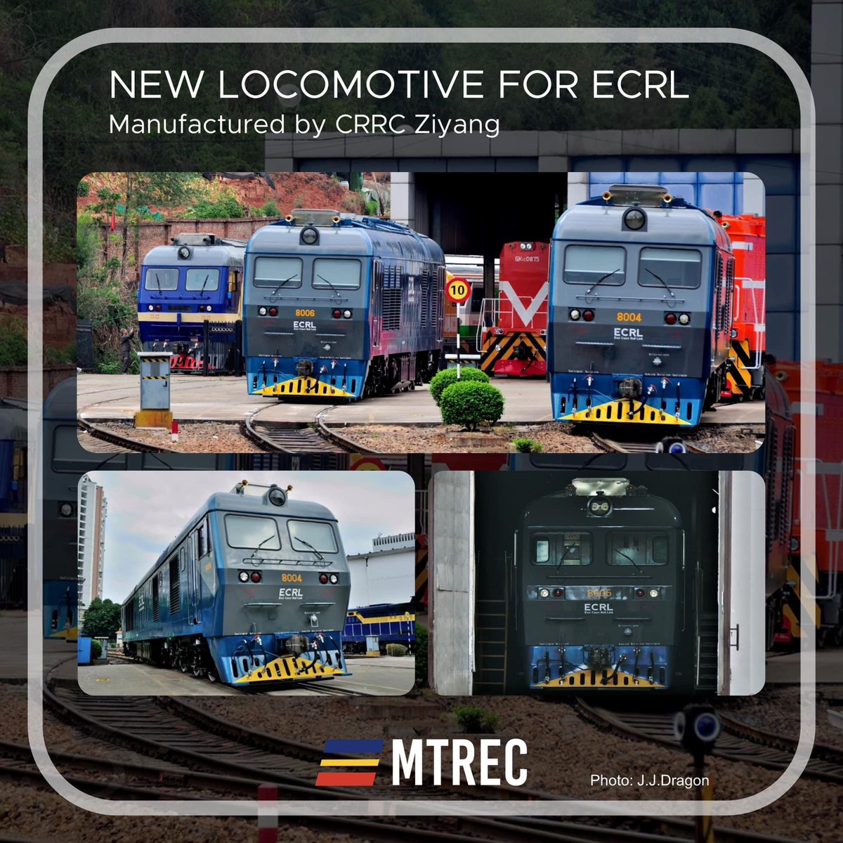 mtrec_official's tweet photo. New locomotive for ECRL unveiled!

A few units of DF8B diesel locomotive with the official East Coast Rail Link livery can be seen parked outside CRRC Ziyang manufacturing plant. These locomotives are waiting for their turn to be shipped over to Malaysia. https://t.co/Cpf4lMHLm0
