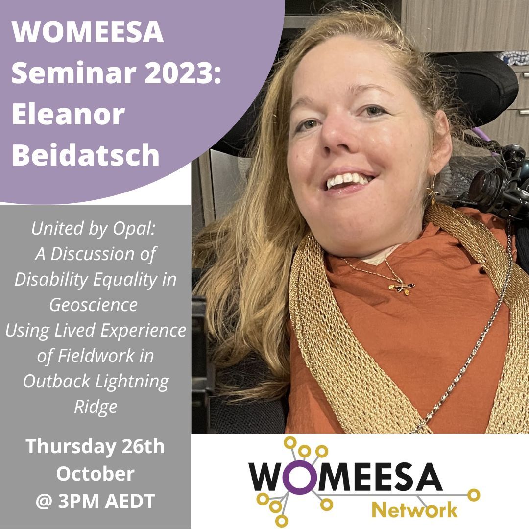 WOMEESA's tweet photo. 📣 Mark your calendars for this Thurs - Eleanor #WOMEESA seminar is not to be missed!
To register: https://t.co/ND2TlNpwie
Eleanor is also a journalist for the ABC - her articles can be read here: https://t.co/v5TTF98H6J
#WomeninSTEM #diversity #disabilityinSTEM https://t.co/pLoKTSdVP6