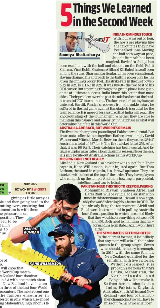 What the second week of the World Cup taught us. My column in The Economic Times. ⁦@EconomicTimes⁩ #icc2023