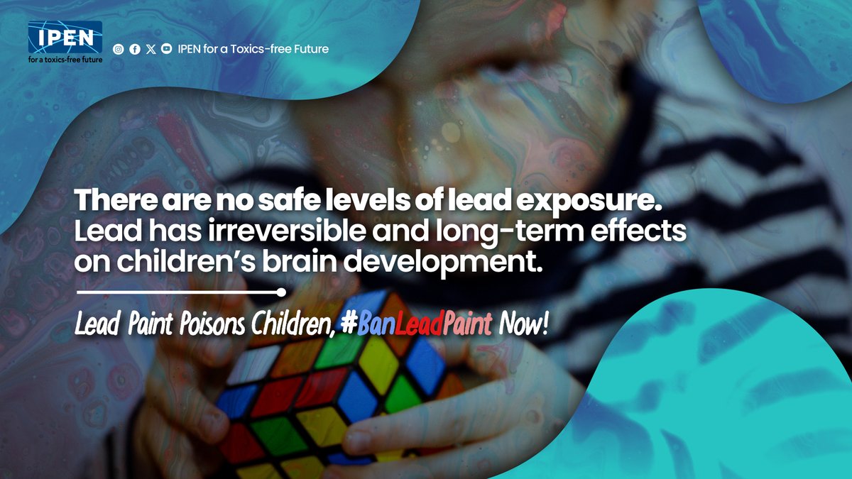 ToxicsFree's tweet photo. Lead Paint Poisons Children☣️

#DYK❓
Many effects of lead on the nervous system last a lifetime👇
🧠reduced IQ
🤔difficulty learning
😠irritability
🫥anti-social behavior

It’s time we #BanLeadPaint globally
➕end childhood #LeadPoisoning⚠️

#ILPPW2023
👉https://t.co/24ghJjVpoz https://t.co/1vigFUjiGB