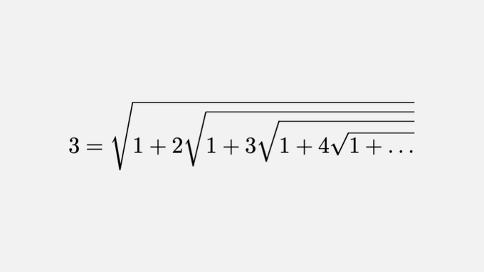 Rainmaker1973's tweet photo. In 1911, Srinivasa Ramanujan posed this problem involving an infinite nested radical. Remarkably the answer is exactly 3 

[read more: https://t.co/dzgwHF0fgF]
[a demonstration: https://t.co/O6KNstGQoh] https://t.co/SuDsgVaCVi