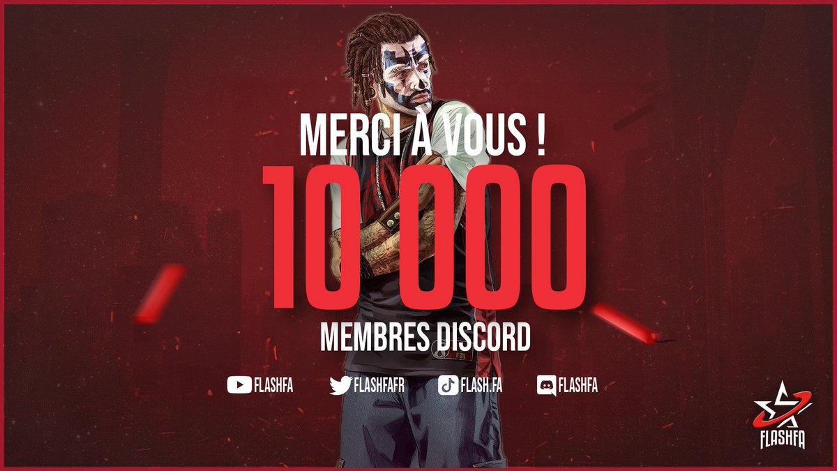 Nous somme actuellement 10 000 sur le discord et nous vous remercions pour votre fidélité et votre engouement autour du serveur. 
 Encore merci pour votre confiance. 
 Cordialement, l'équipe Flash FA. 📢