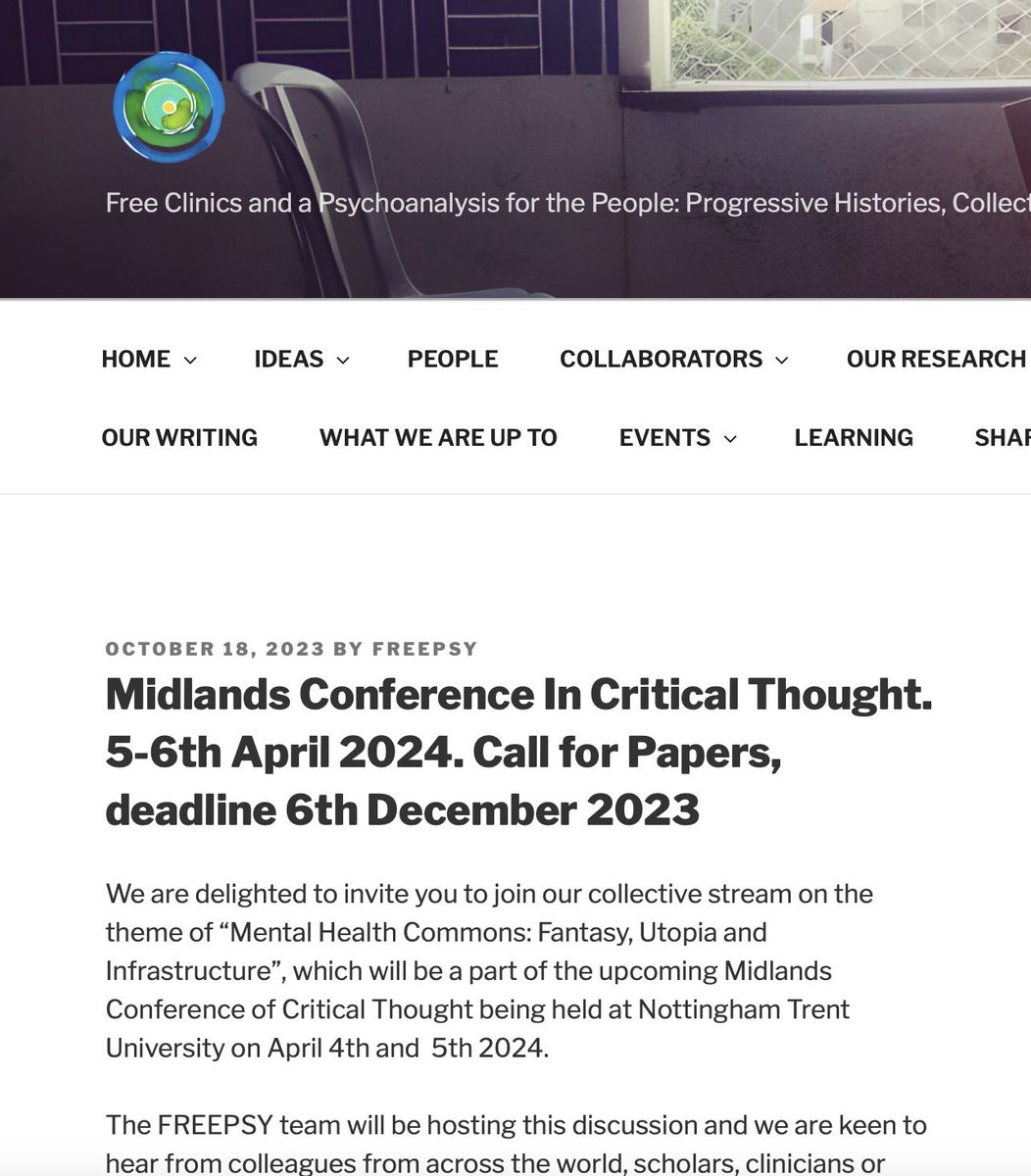 FREEPSY CONFERENCE CALL!

Midlands Conference In Critical Thought. 5-6th April 2024. Call for Papers, deadline 6th December 2023
freepsyproject.com/midlands-confe…