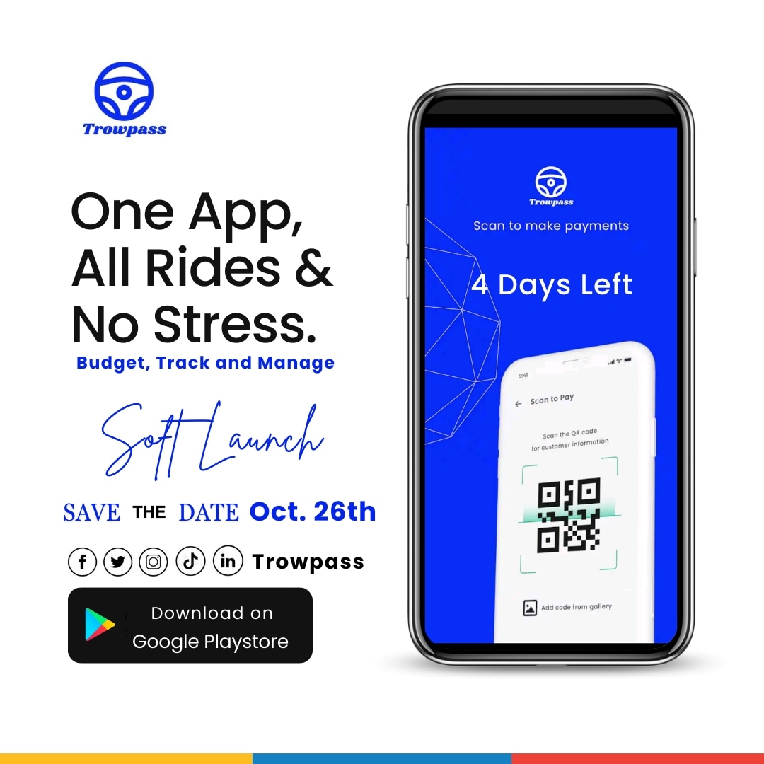 In 4days you all will start experiencing transportation seamlessly. Budget, Track and Manage your transport expenses from one dashboard.

Download Trowpass Mobile App on Google Playstore now.

#fintech #transportation #mobility #budget #track #manage #trowpass