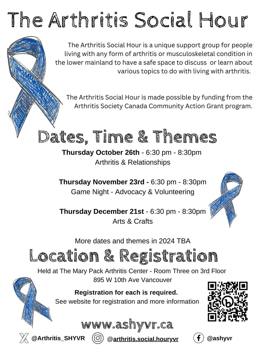 I am excited to be starting up my support group @Arthritis_SHYVR next week thanks to the @ArthritisSoc and their Community Action Grant! Be sure to give the support group's social media for more updates and registration! #Vancouver #YVR #Arthritis