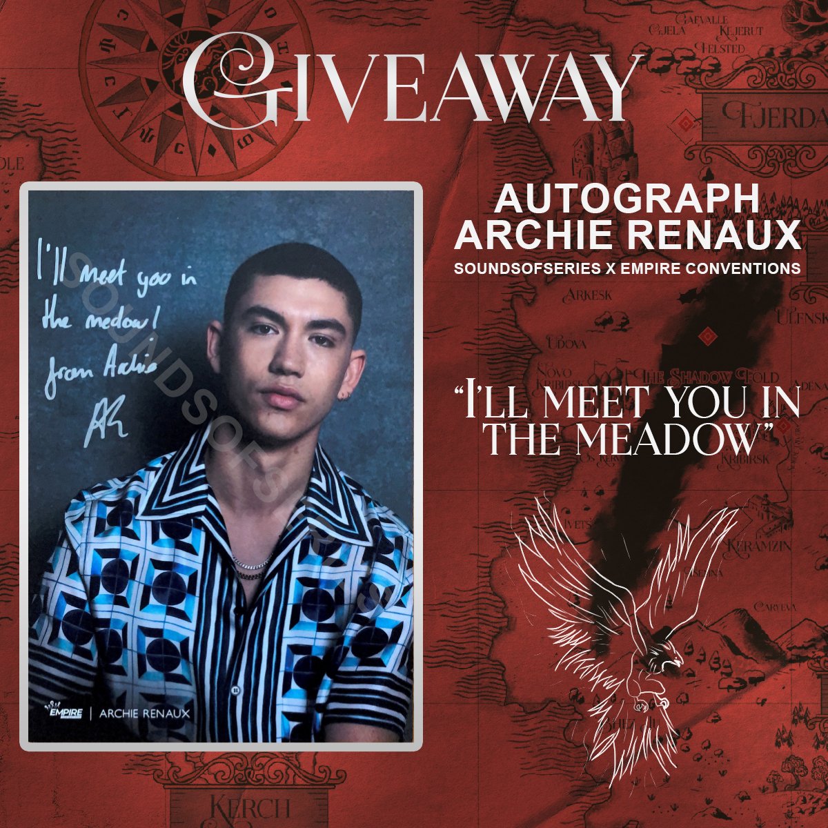 SoundsOfSeries's tweet photo. GIVEAWAY | Win an autograph by Archie Renaux at the #ASOCAS2 convention by Empire Conventions ! #ShadowAndBone 

▪️ RT this tweet
▪️ Follow @EmpireConv &amp; @SoundsOfSeries
▪️ Subscribe to our TikTok: https://t.co/NzDfiiPpsU
GOOD LUCK 🍀 https://t.co/kiMZwYzY8O