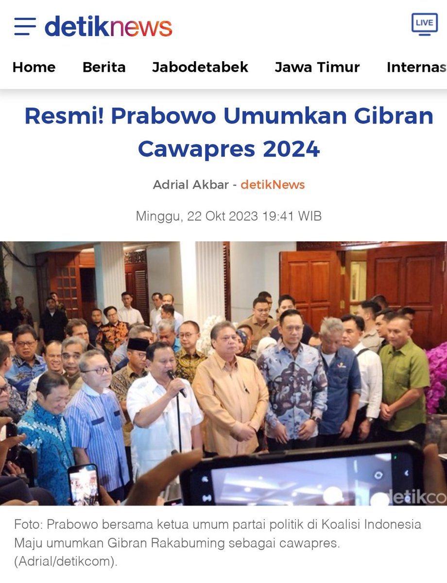 Dara_Cega's tweet photo. Ganjar - Mahfud ---- Like
Prabowo-Gibran ---- RT
Anies-Muhaimin----- coment

Resmi!! Prabowo Umumkan Gibran Cawapres 2024. https://t.co/hMiyfb2Qye